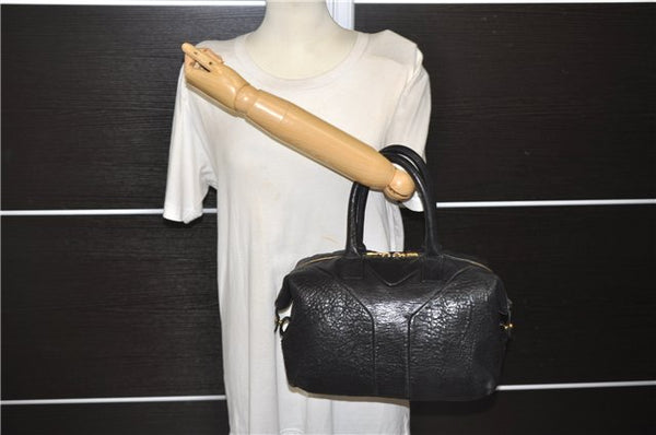 Authentic YVES SAINT LAURENT Easy Boston Hand Bag Leather 208315 Black 1697D