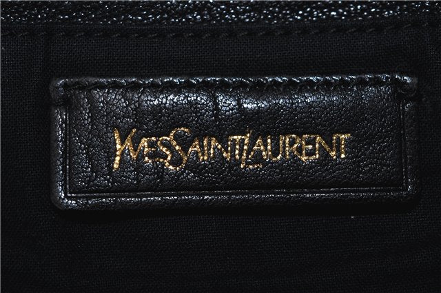 Authentic YVES SAINT LAURENT Easy Boston Bag Nuback Leather 208314 Black 1698D