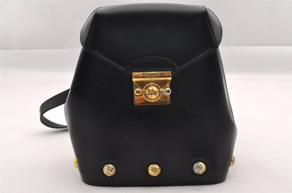 Authentic Salvatore Ferragamo Heel Motif Backpack Purse Leather Black Junk 1707I