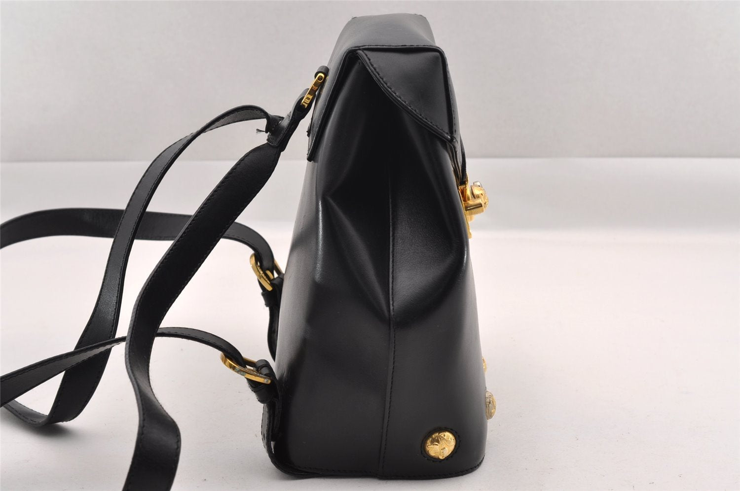 Authentic Salvatore Ferragamo Heel Motif Backpack Purse Leather Black Junk 1707I