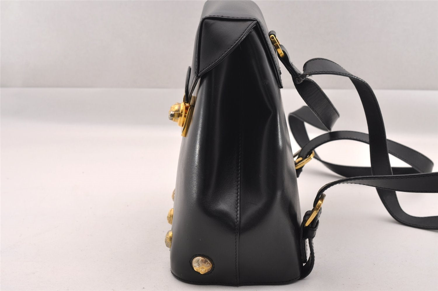 Authentic Salvatore Ferragamo Heel Motif Backpack Purse Leather Black Junk 1707I
