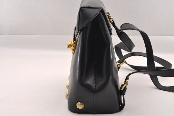 Authentic Salvatore Ferragamo Heel Motif Backpack Purse Leather Black Junk 1707I