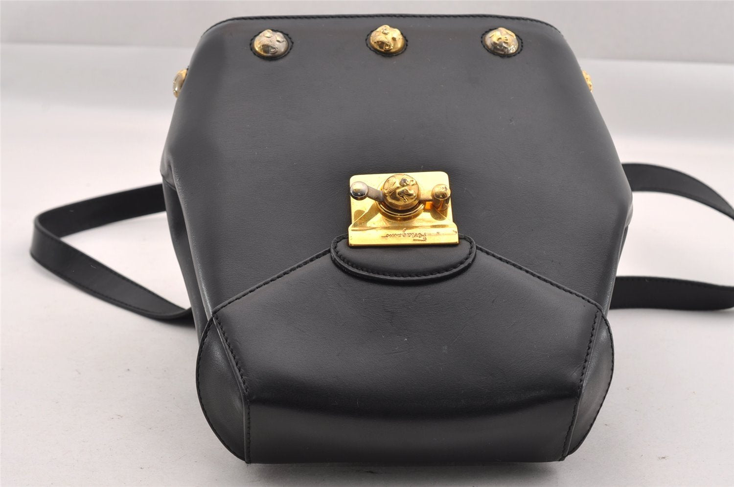 Authentic Salvatore Ferragamo Heel Motif Backpack Purse Leather Black Junk 1707I
