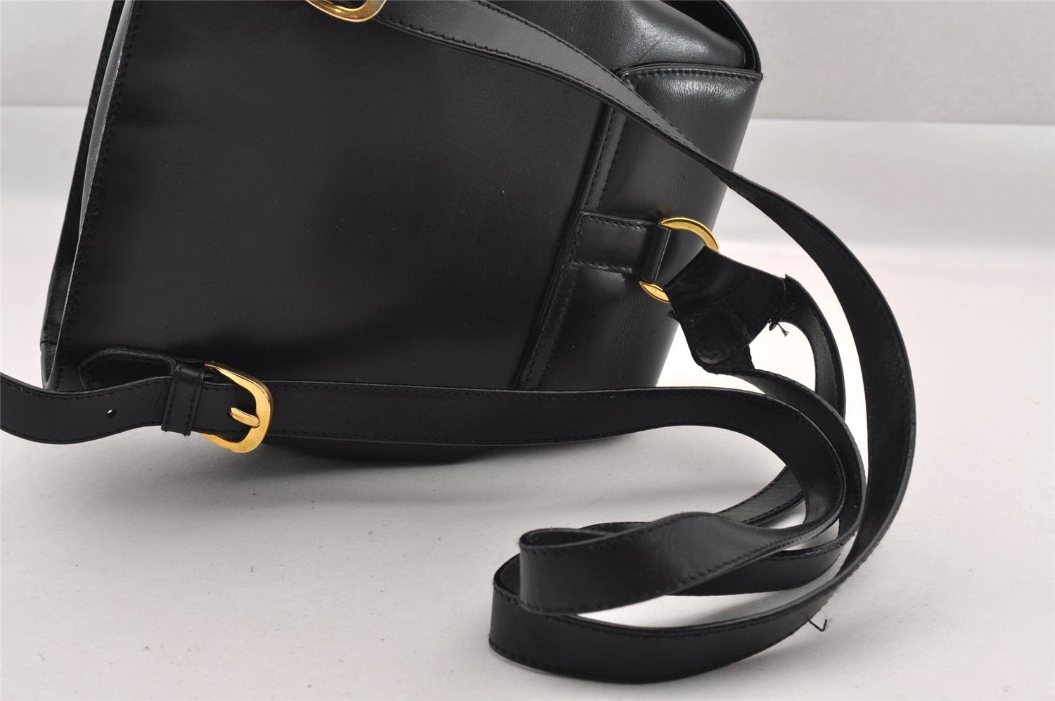 Authentic Salvatore Ferragamo Heel Motif Backpack Purse Leather Black Junk 1707I