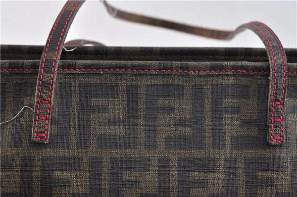 Authentic FENDI Zucca Shoulder Tote Bag PVC Brown 1710D