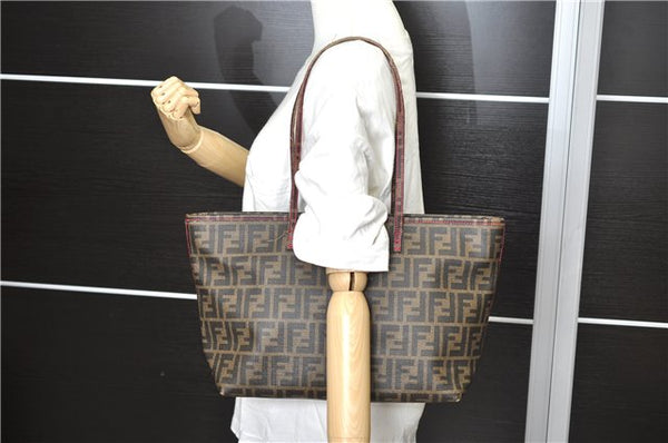 Authentic FENDI Zucca Shoulder Tote Bag PVC Brown 1710D
