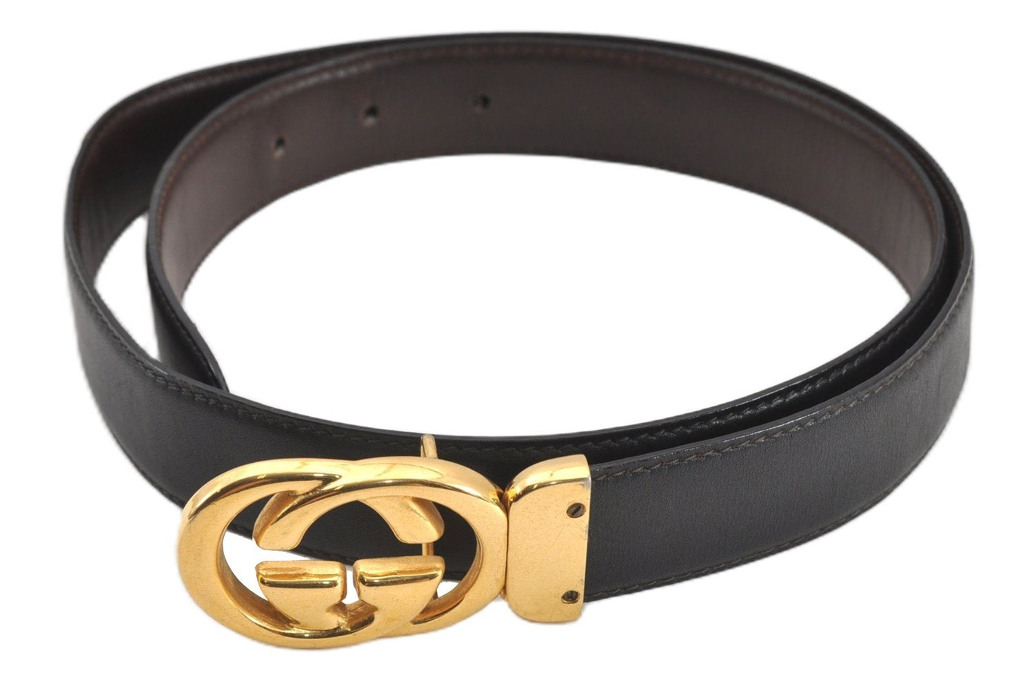 Authentic GUCCI Interlocking G Vintage Belt Leather 32.7-34.6