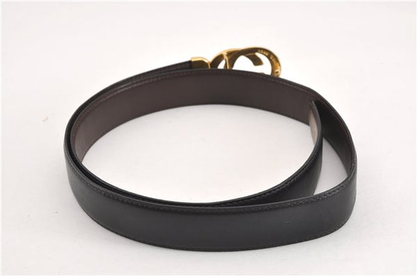 Authentic GUCCI Interlocking G Vintage Belt Leather 32.7-34.6" Black Brown 1710G