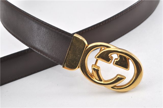 Authentic GUCCI Interlocking G Vintage Belt Leather 32.7-34.6