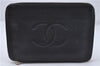 Authentic CHANEL Caviar Skin CC Logo Long Wallet Purse Black 1717D