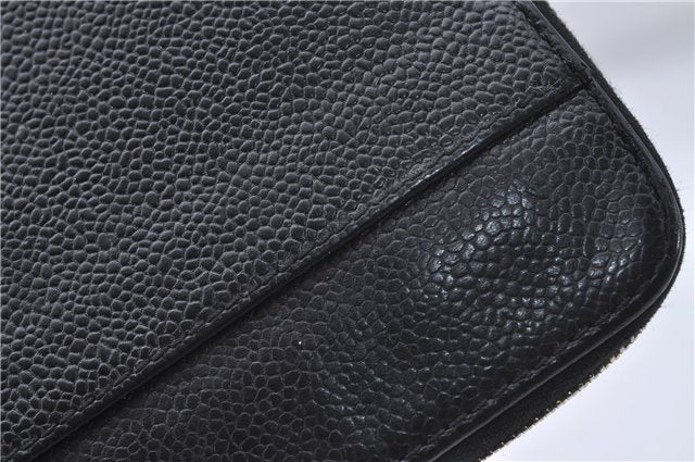 Authentic CHANEL Caviar Skin CC Logo Long Wallet Purse Black 1717D