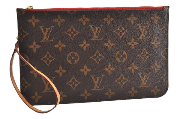 Authentic Louis Vuitton Monogram Neverfull Pouch Purse Clutch Bag Red LV 1717G