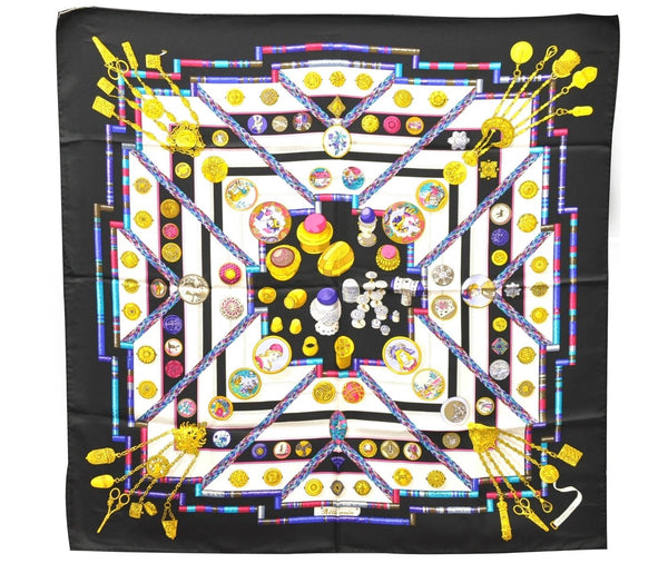 Authentic HERMES Carre 90 Scarf "Petite main" Silk Black 1722D