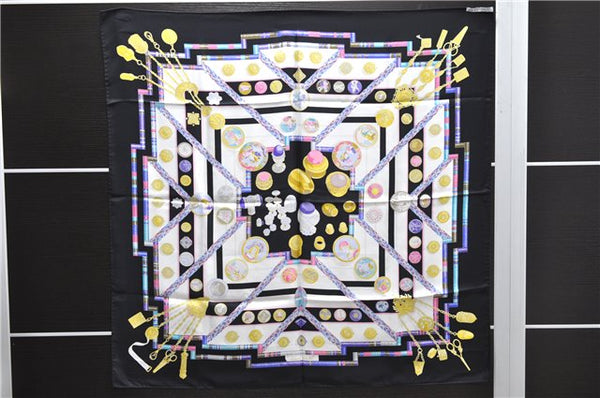 Authentic HERMES Carre 90 Scarf "Petite main" Silk Black 1722D