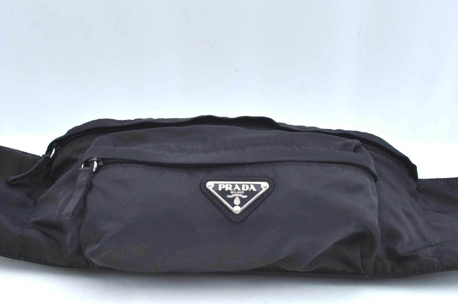 Authentic PRADA Vintage Nylon Tessuto Waist Body Bag Purse Black 1727H