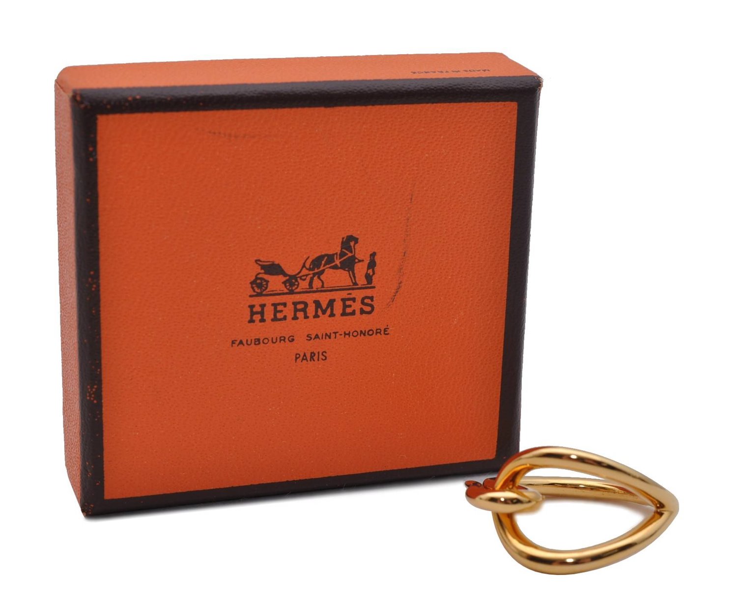 Authentic HERMES Scarf Ring Jumbo Circle Design Gold Box 1730D