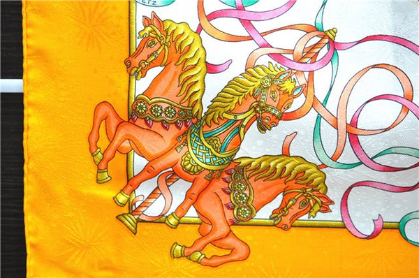 Authentic HERMES Carre 90 Scarf "LUNA PARK" Silk Orange 1732D