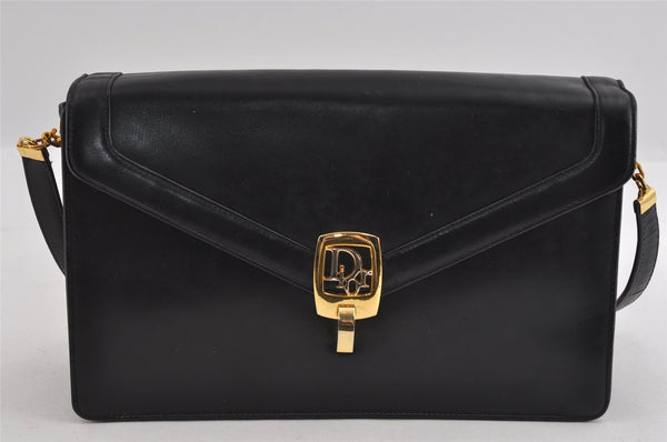 Authentic Christian Dior Vintage Shoulder Bag Purse Leather Black 1732I