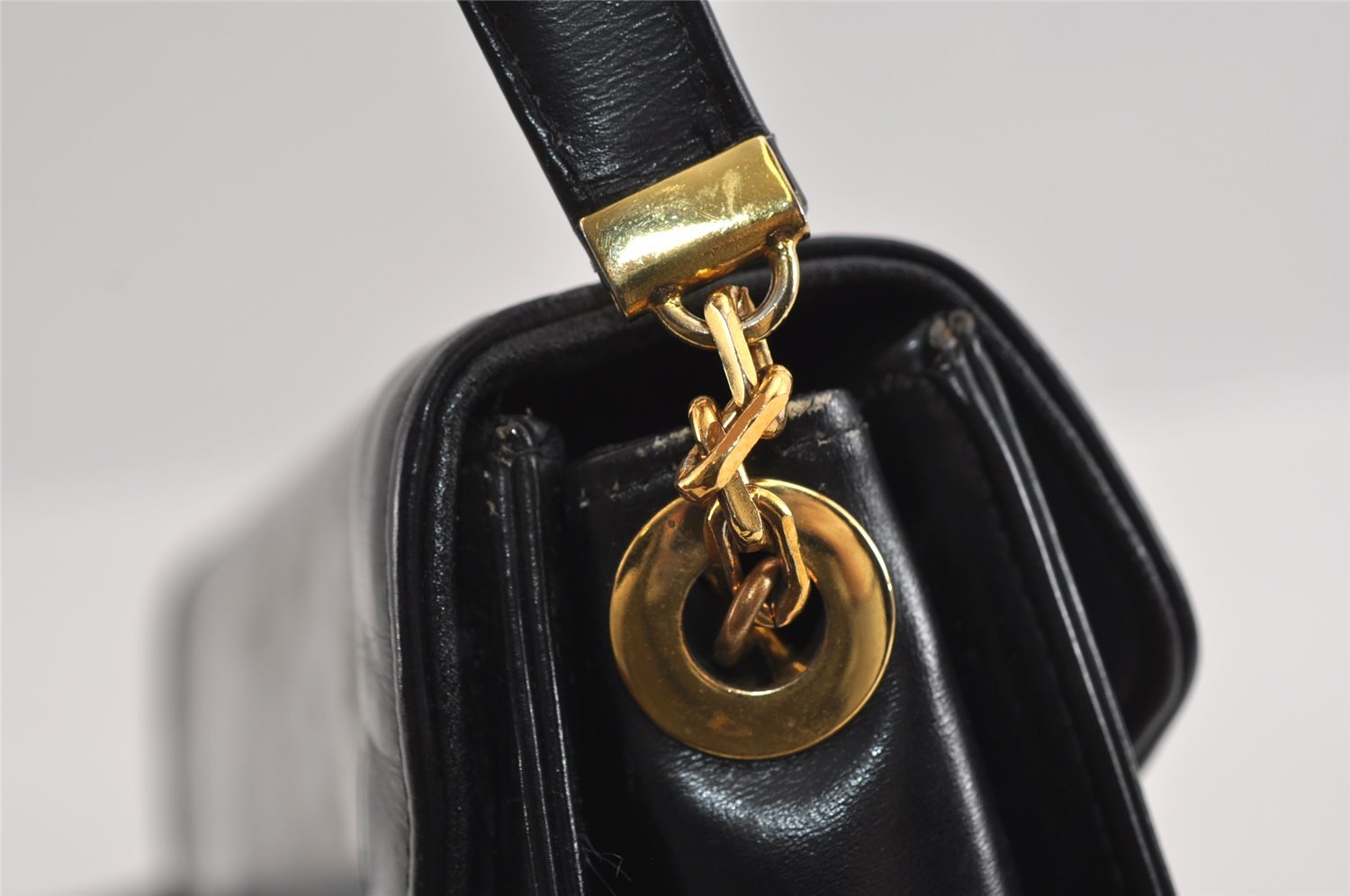 Authentic Christian Dior Vintage Shoulder Bag Purse Leather Black 1732I