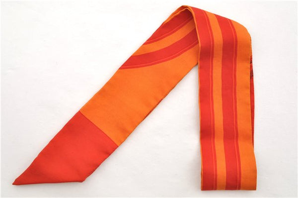 Authentic HERMES Twilly Scarf Silk Line Design Red Orange Box 1734E