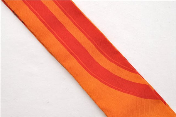 Authentic HERMES Twilly Scarf Silk Line Design Red Orange Box 1734E