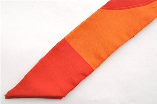 Authentic HERMES Twilly Scarf Silk Line Design Red Orange Box 1734E