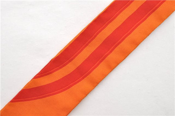 Authentic HERMES Twilly Scarf Silk Line Design Red Orange Box 1734E
