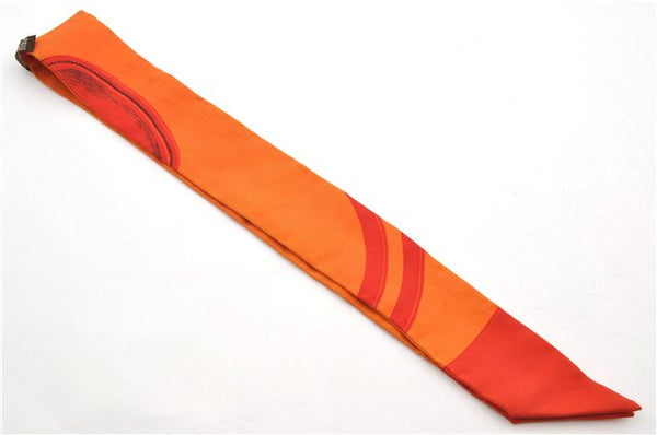Authentic HERMES Twilly Scarf Silk Line Design Red Orange Box 1734E