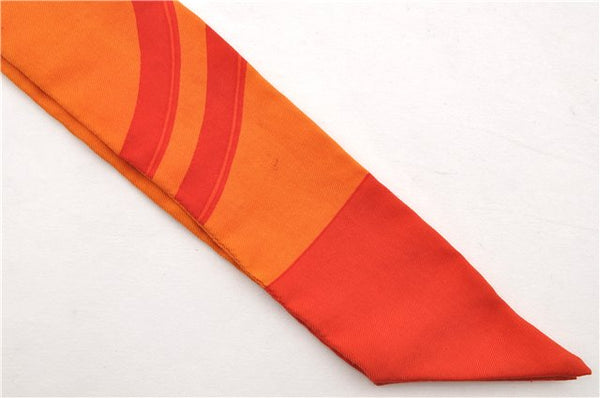 Authentic HERMES Twilly Scarf Silk Line Design Red Orange Box 1734E