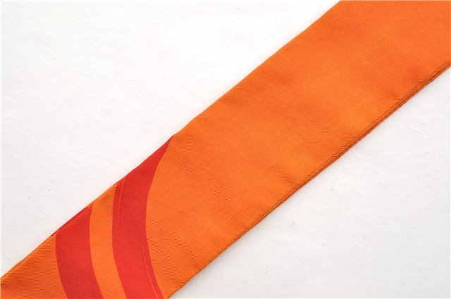 Authentic HERMES Twilly Scarf Silk Line Design Red Orange Box 1734E