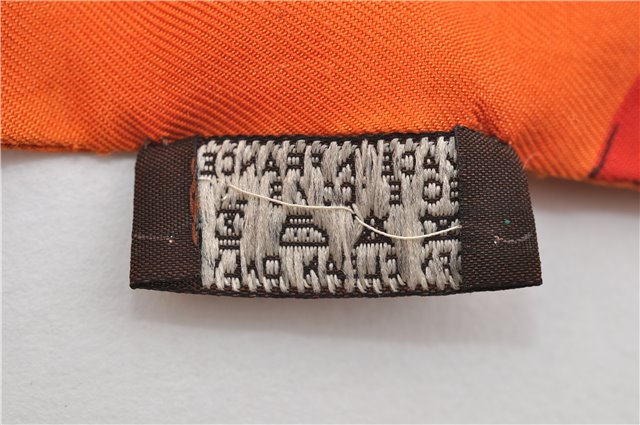 Authentic HERMES Twilly Scarf Silk Line Design Red Orange Box 1734E
