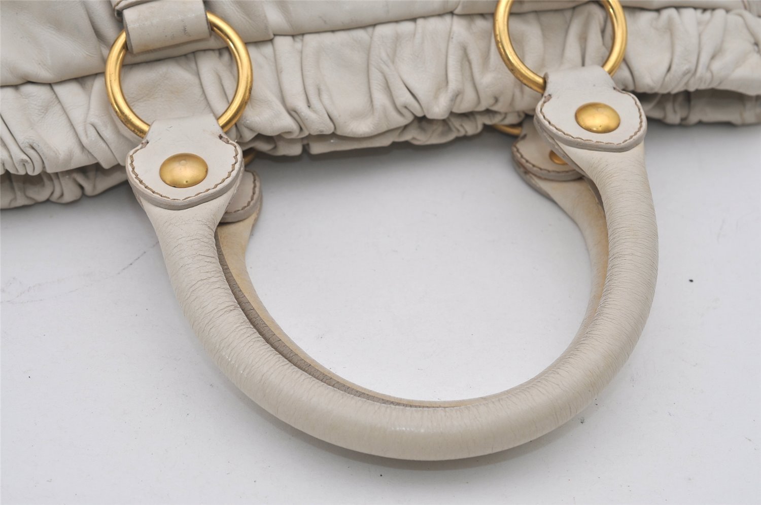 Authentic MIU MIU Vintage Leather 2Way Shoulder Cross Hand Tote Bag White 1734I