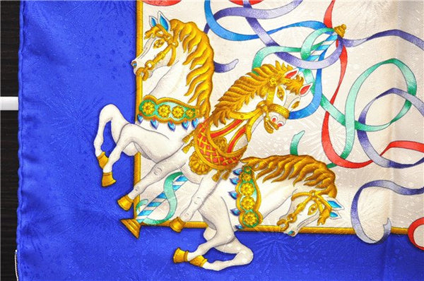 Authentic HERMES Carre 90 Scarf "LUNA PARK" Silk Blue 1735D