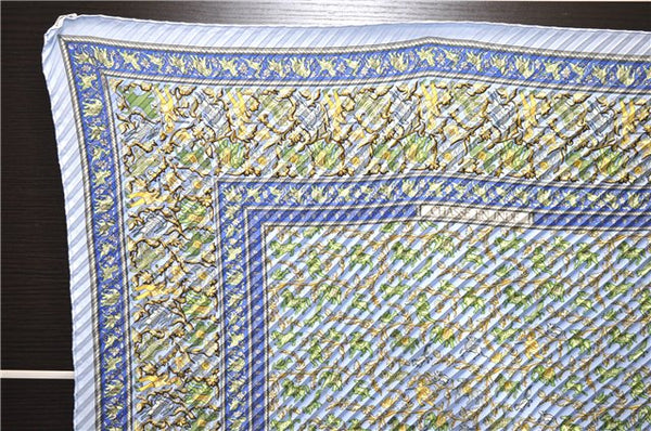 Authentic HERMES Pleats Scarf "Chasse en Inde" Silk Light Blue Box 1737D