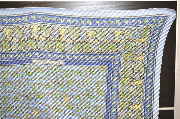 Authentic HERMES Pleats Scarf "Chasse en Inde" Silk Light Blue Box 1737D