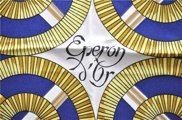 Authentic HERMES Carre 90 Scarf "Eperon d'or" Silk Blue 1737E