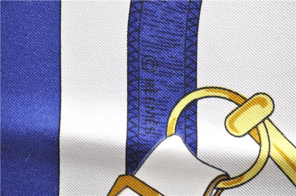 Authentic HERMES Carre 90 Scarf "Eperon d'or" Silk Blue 1737E