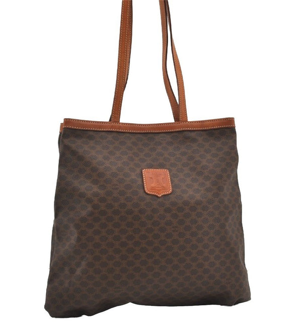 Authentic CELINE Macadam Blason Shoulder Tote Bag PVC Leather Brown 1737I