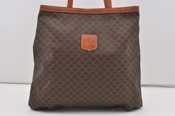 Authentic CELINE Macadam Blason Shoulder Tote Bag PVC Leather Brown 1737I