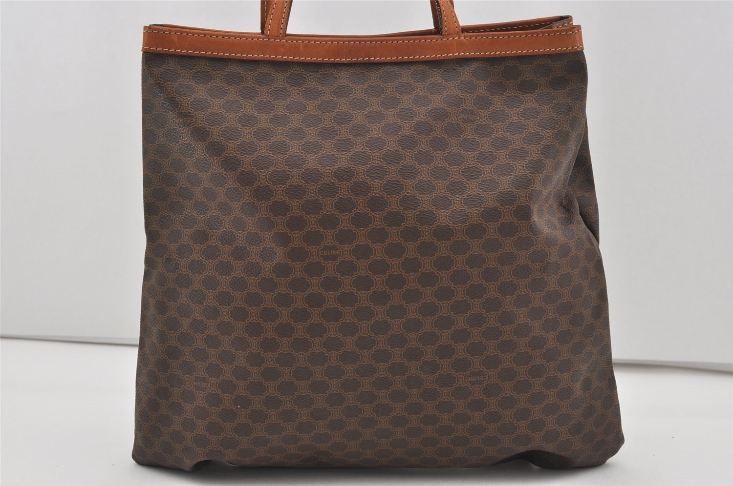 Authentic CELINE Macadam Blason Shoulder Tote Bag PVC Leather Brown 1737I