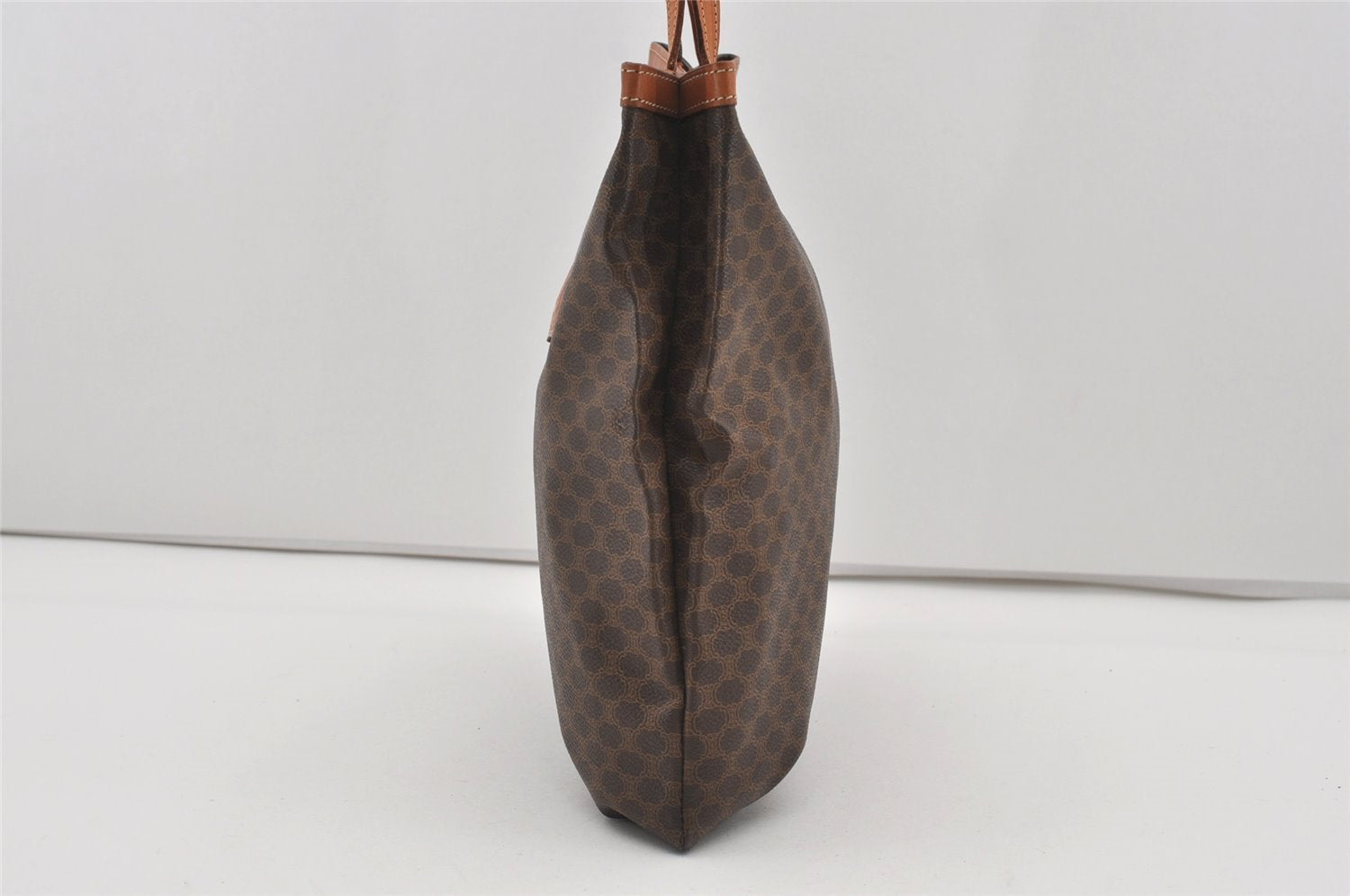 Authentic CELINE Macadam Blason Shoulder Tote Bag PVC Leather Brown 1737I