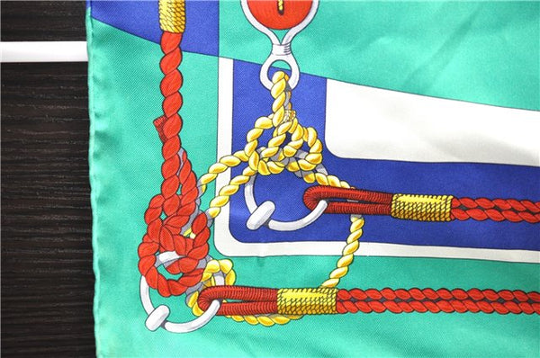 Authentic HERMES Carre 90 Scarf "CHATEAUX D'ARRIERE" Silk Green 1739D