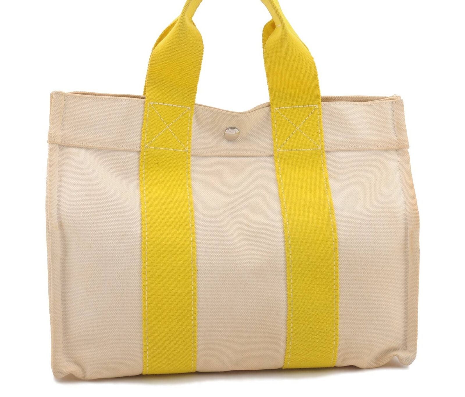 Authentic HERMES Bora Bora PM Tote Bag Canvas Ivory Yellow 1740C