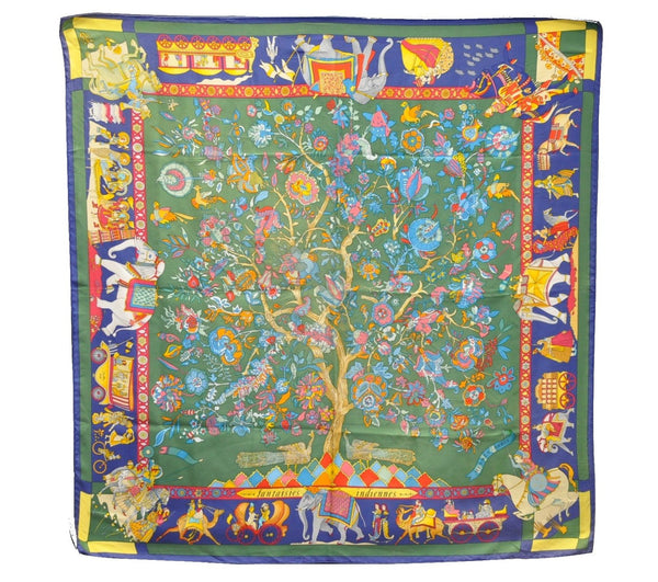 Authentic HERMES Carre 90 Scarf "fantaisies indiennes" Silk Navy 1740D