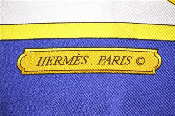 Authentic HERMES Carre 90 Scarf "HARNAIS DE COUR" Silk Blue 1741D