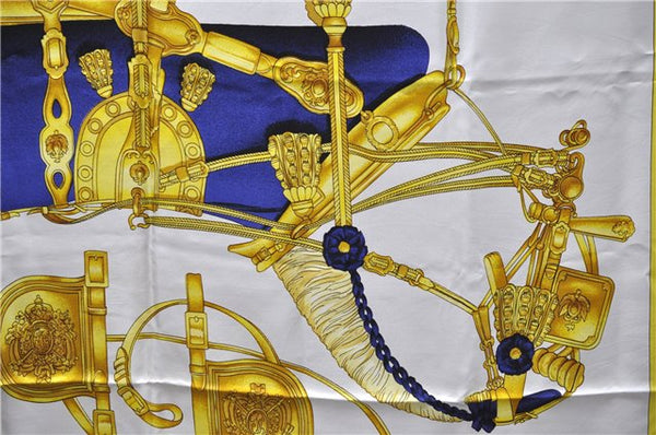 Authentic HERMES Carre 90 Scarf "HARNAIS DE COUR" Silk Blue 1741D