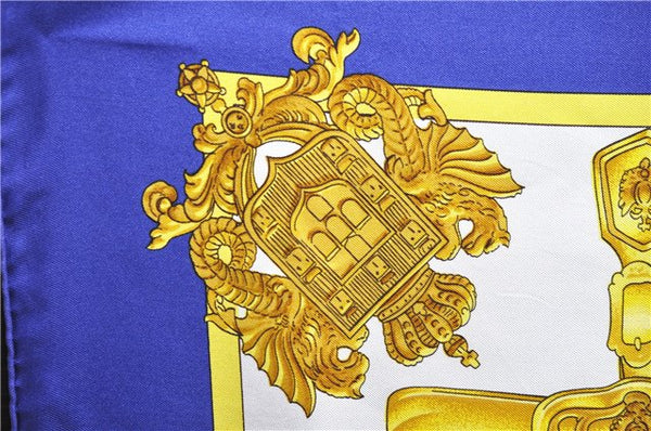 Authentic HERMES Carre 90 Scarf "HARNAIS DE COUR" Silk Blue 1741D