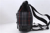 Authentic Burberrys Vintage Check Canvas Leather Backpack Navy Blue 1746D