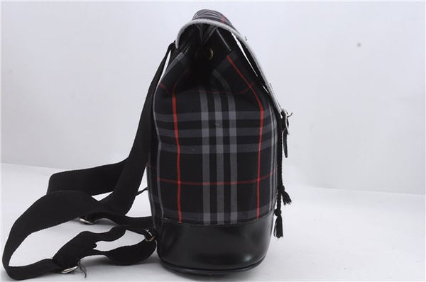 Authentic Burberrys Vintage Check Canvas Leather Backpack Navy Blue 1746D