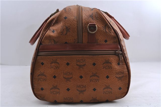 Authentic MCM Visetos Leather Vintage Travel Boston Bag Brown 1747D